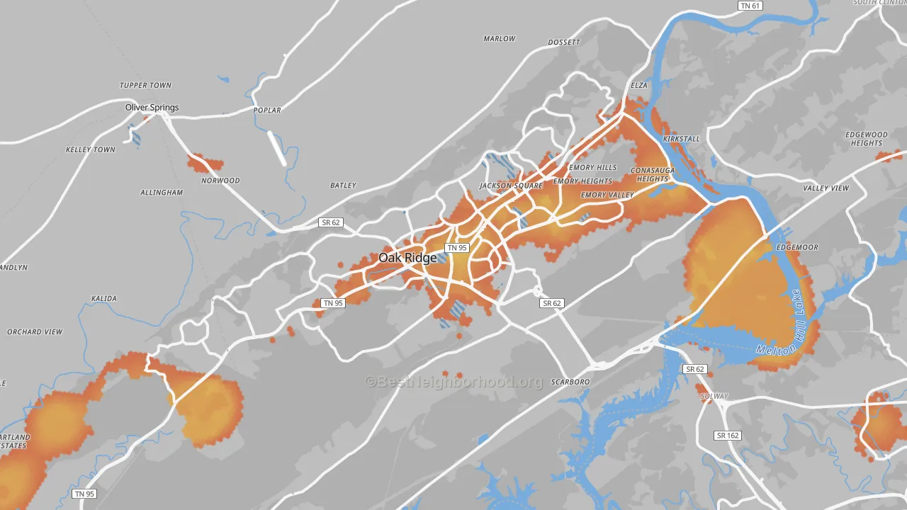 Bike Grade map of Oak Ridge, TN