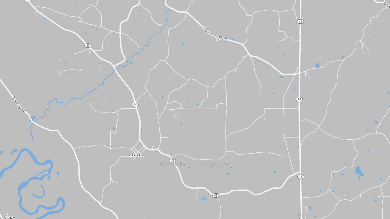 Bike Grade map of Oak Vale, MS