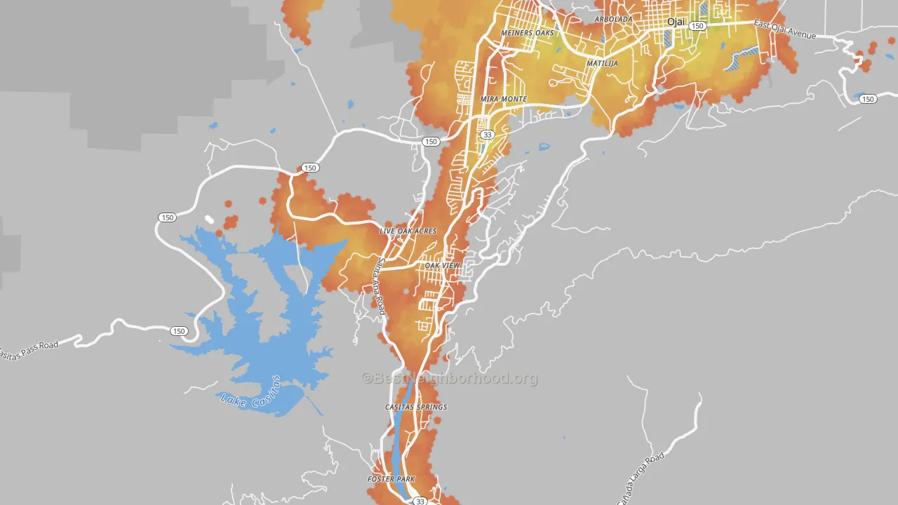 Bike Grade map of Oak View, CA