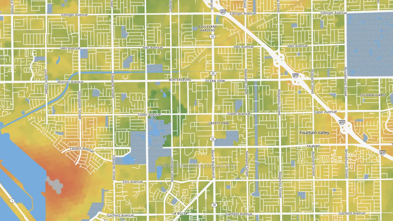 Bike Grade map of Oak View, Huntington Beach, CA