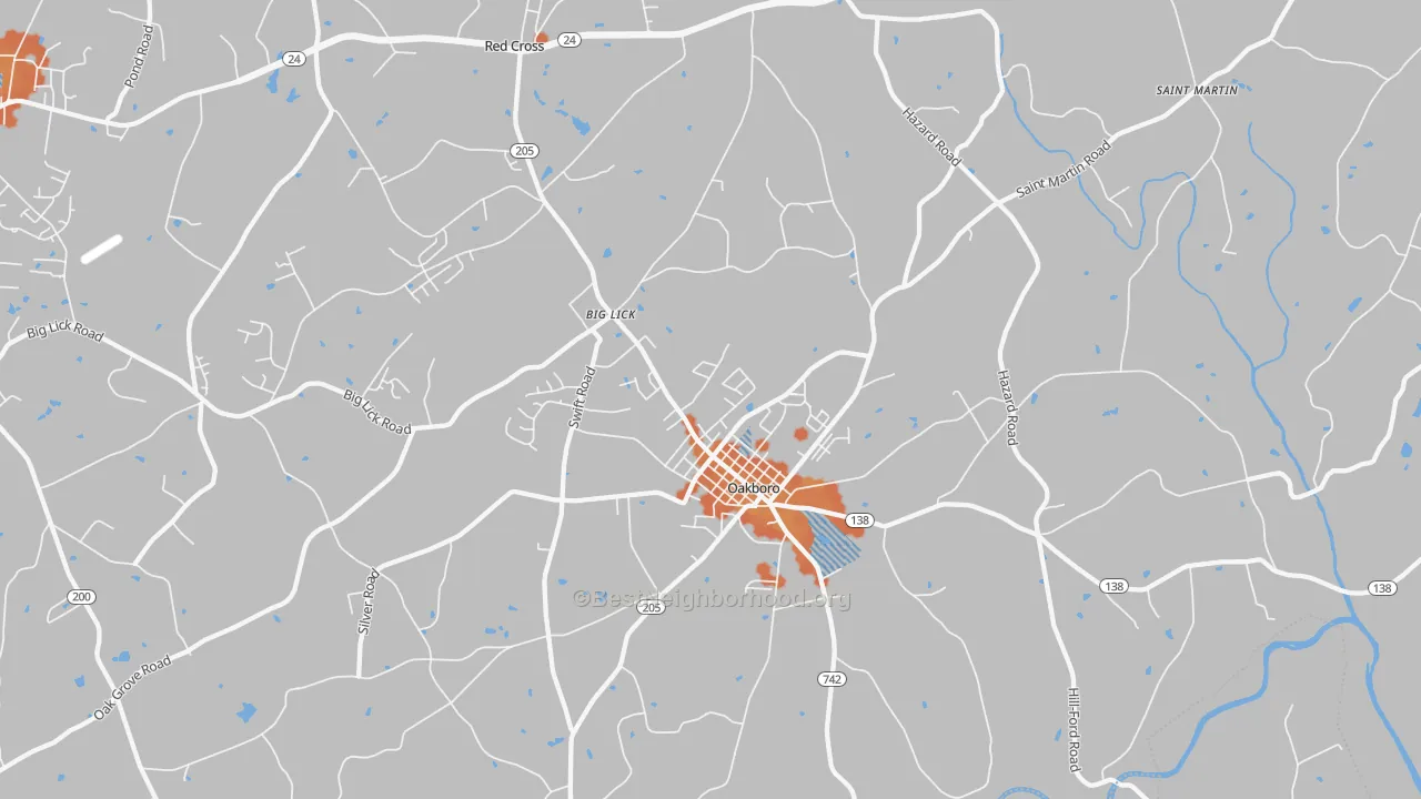 Bike Grade map of Oakboro, NC