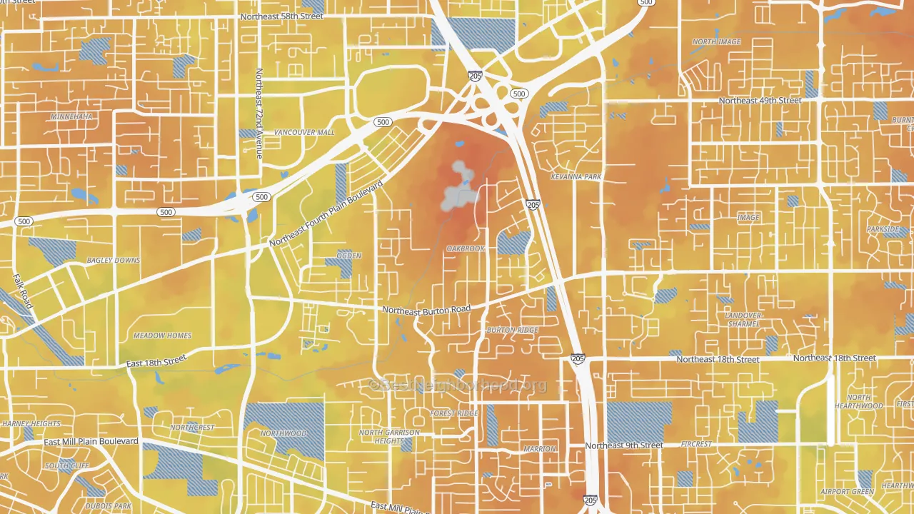 Bike Grade map of Oakbrook, Vancouver, WA