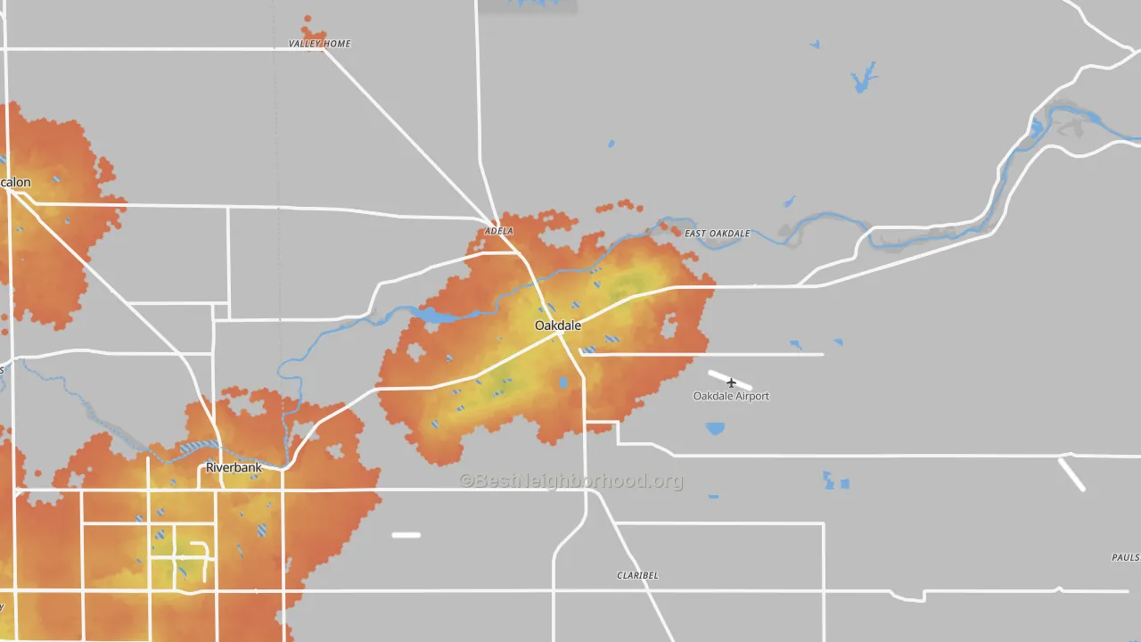Bike Grade map of Oakdale, CA