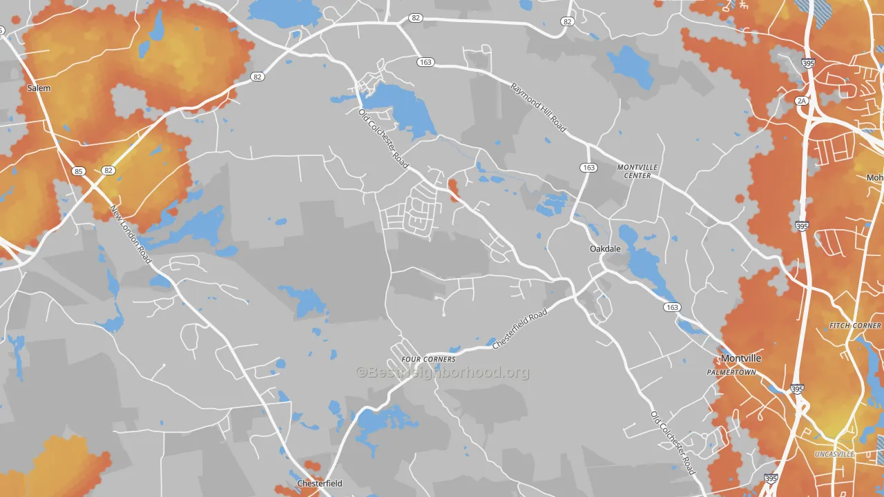 Bike Grade map of Oakdale, CT