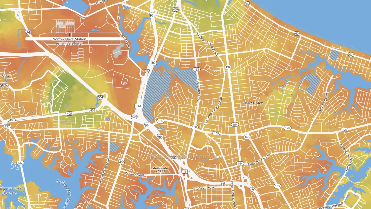 Bike Grade map of Oakdale Farms, Norfolk, VA