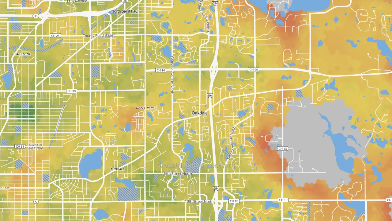 Bike Grade map of Oakdale, MN