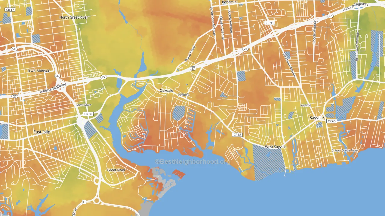 Bike Grade map of Oakdale, NY