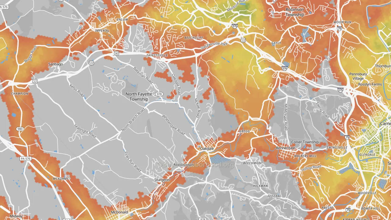 Bike Grade map of Oakdale, PA