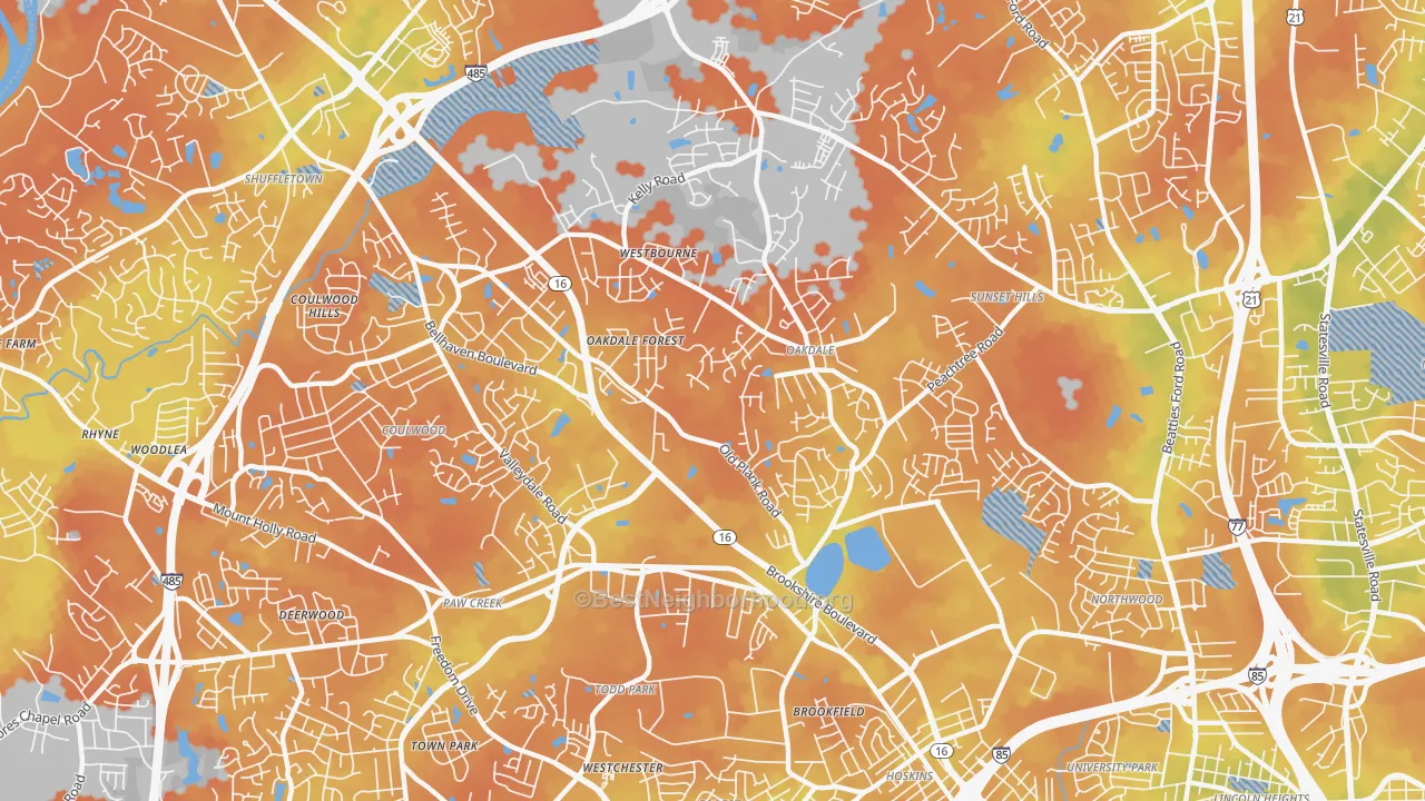 Bike Grade map of Oakdale South, Charlotte, NC