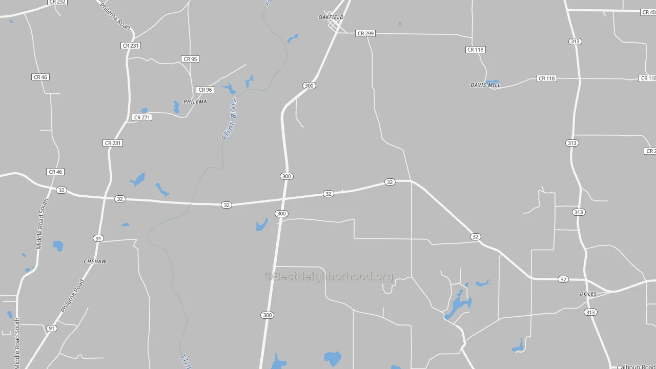 Bike Grade map of Oakfield, GA