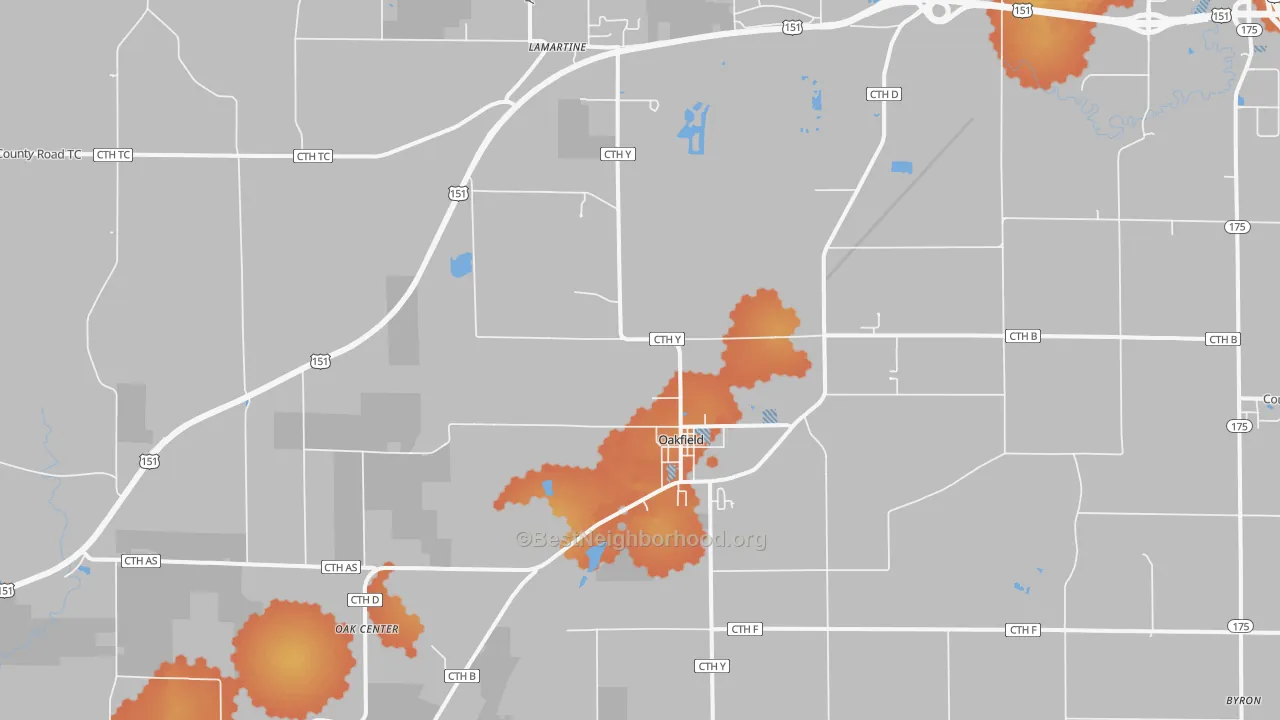 Bike Grade map of Oakfield, WI