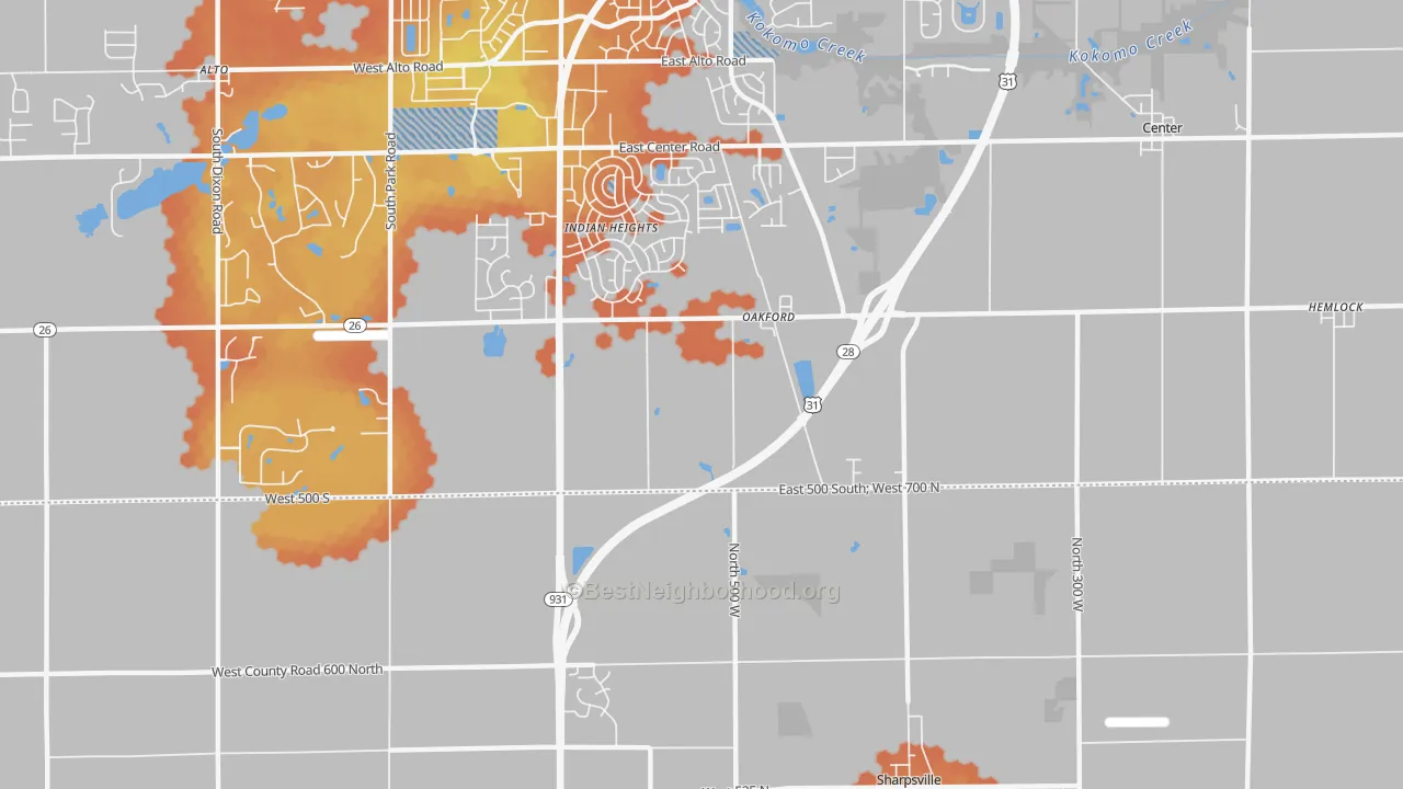 Bike Grade map of Oakford, IN