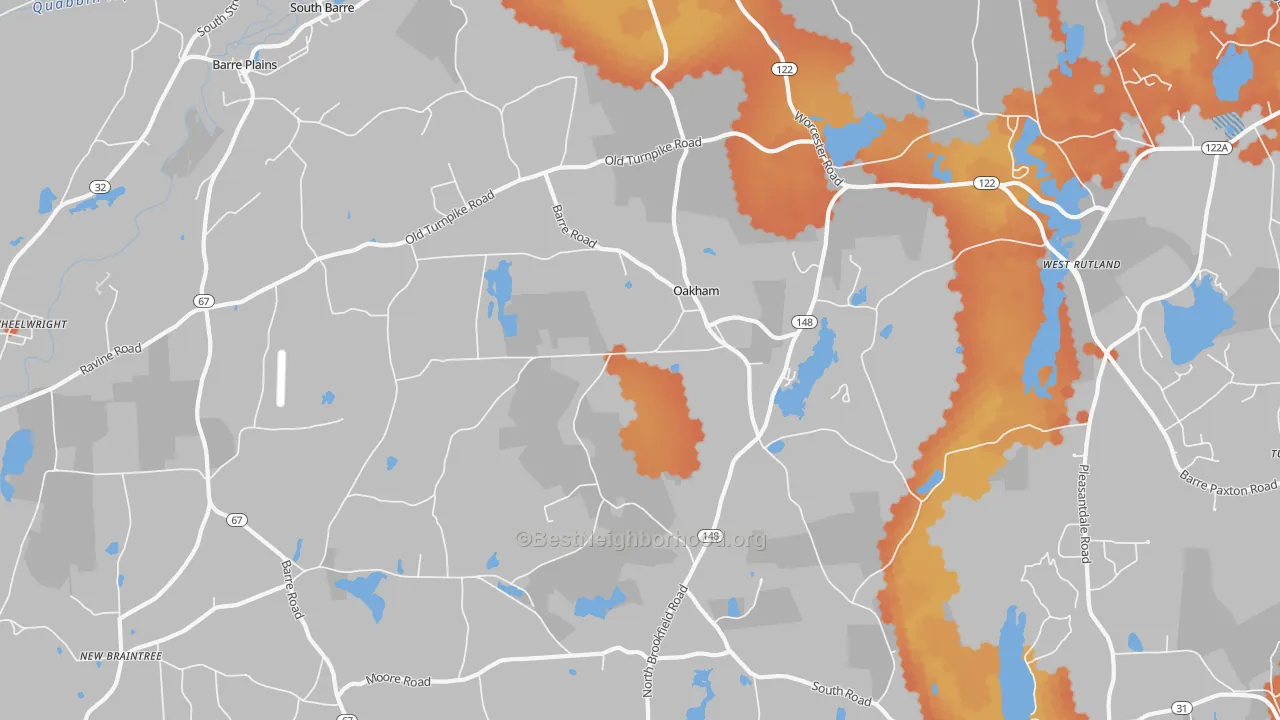 Bike Grade map of Oakham, MA
