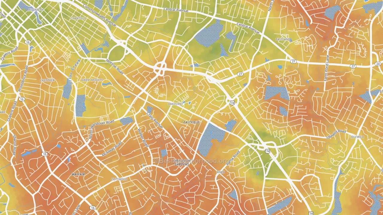 Bike Grade map of Oakhurst, Charlotte, NC