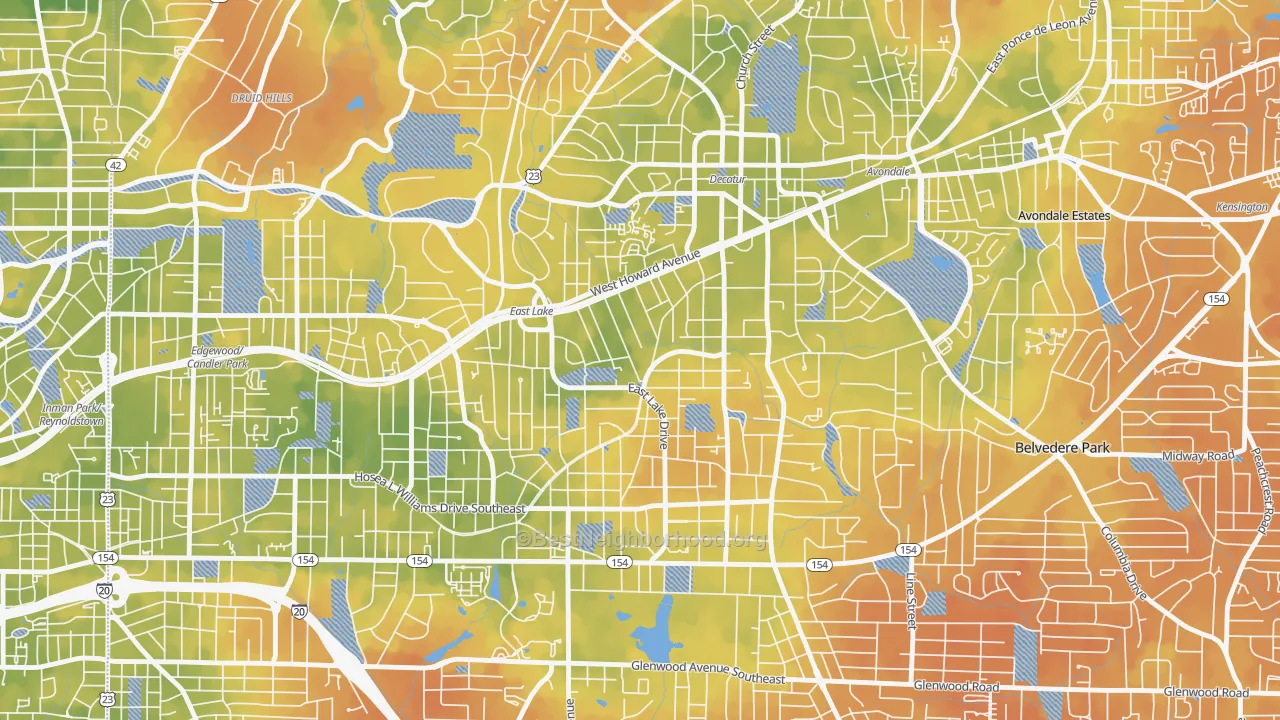Bike Grade map of Oakhurst, Decatur, GA
