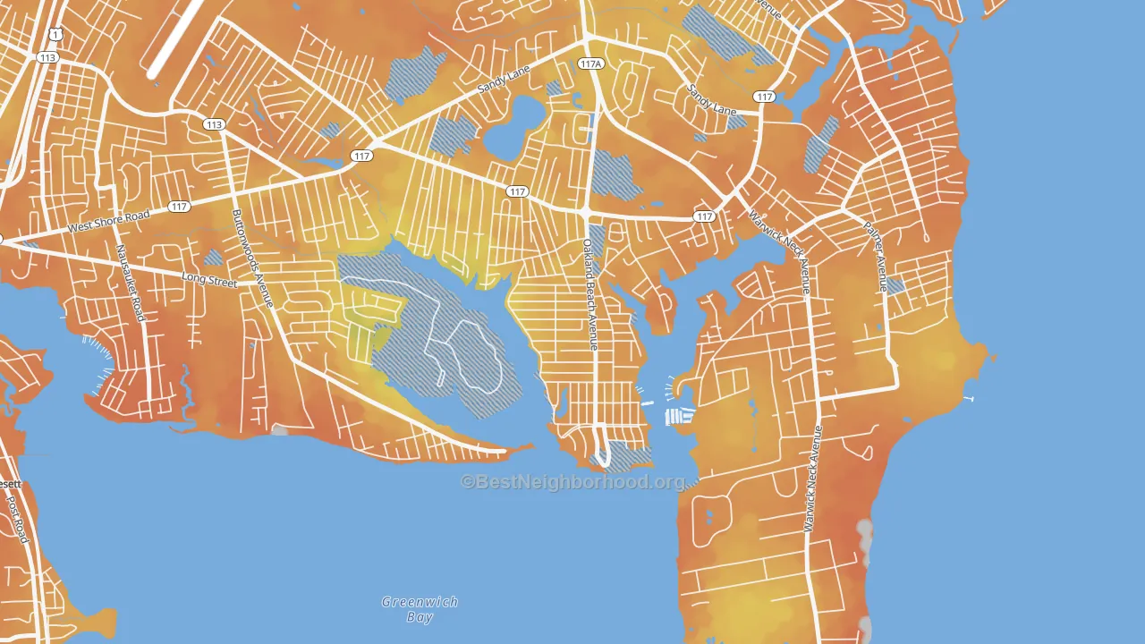 Bike Grade map of Oakland Beach, Warwick, RI