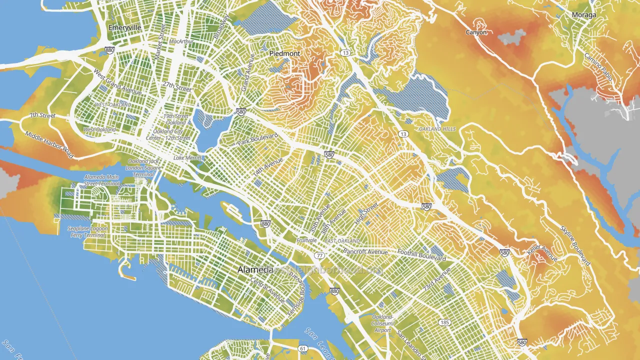 Bike Grade map of Oakland, CA