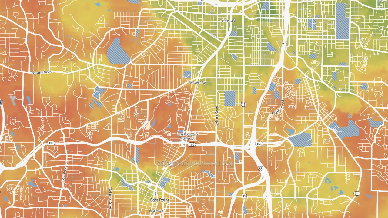 Bike Grade map of Oakland City, Atlanta, GA
