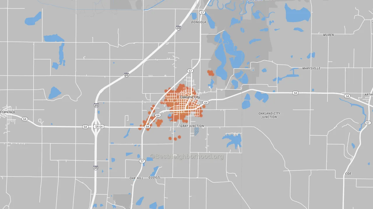 Bike Grade map of Oakland City, IN