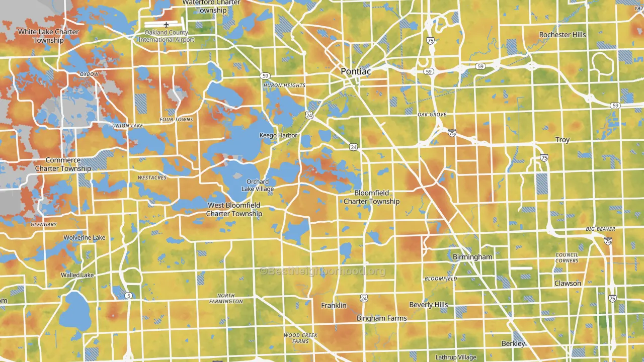Bike Grade map of Oakland County, MI