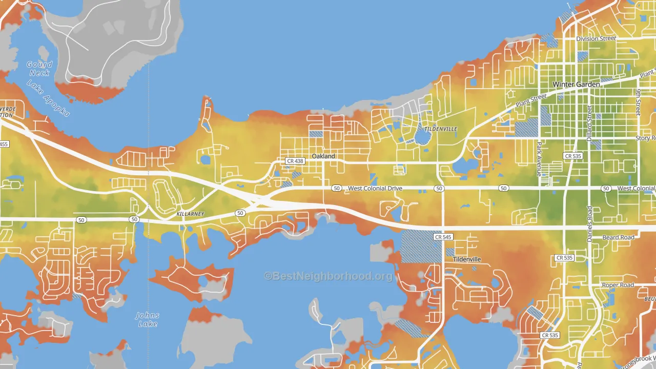 Bike Grade map of Oakland, FL