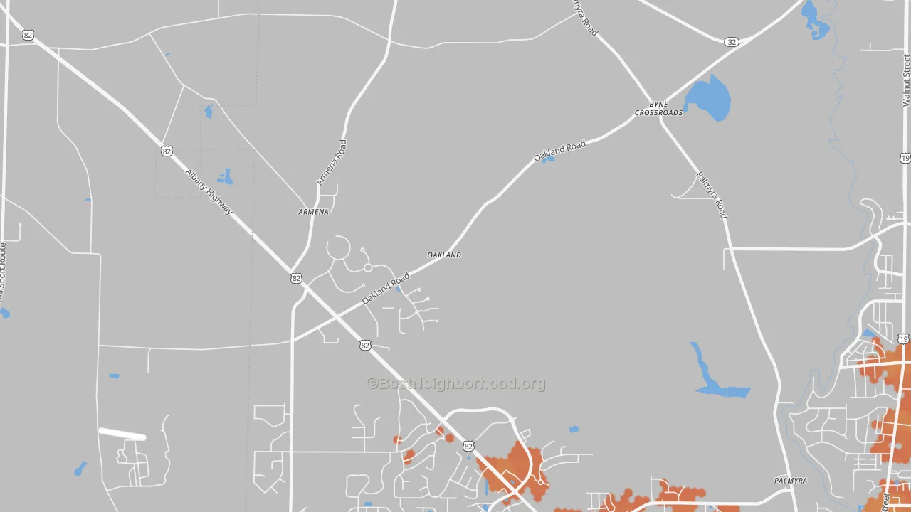 Bike Grade map of Oakland, GA