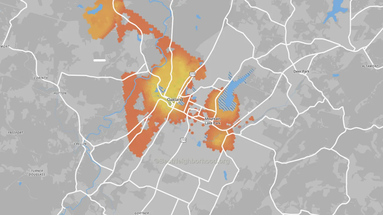 Bike Grade map of Oakland, MD
