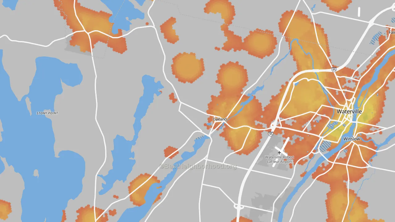 Bike Grade map of Oakland, ME