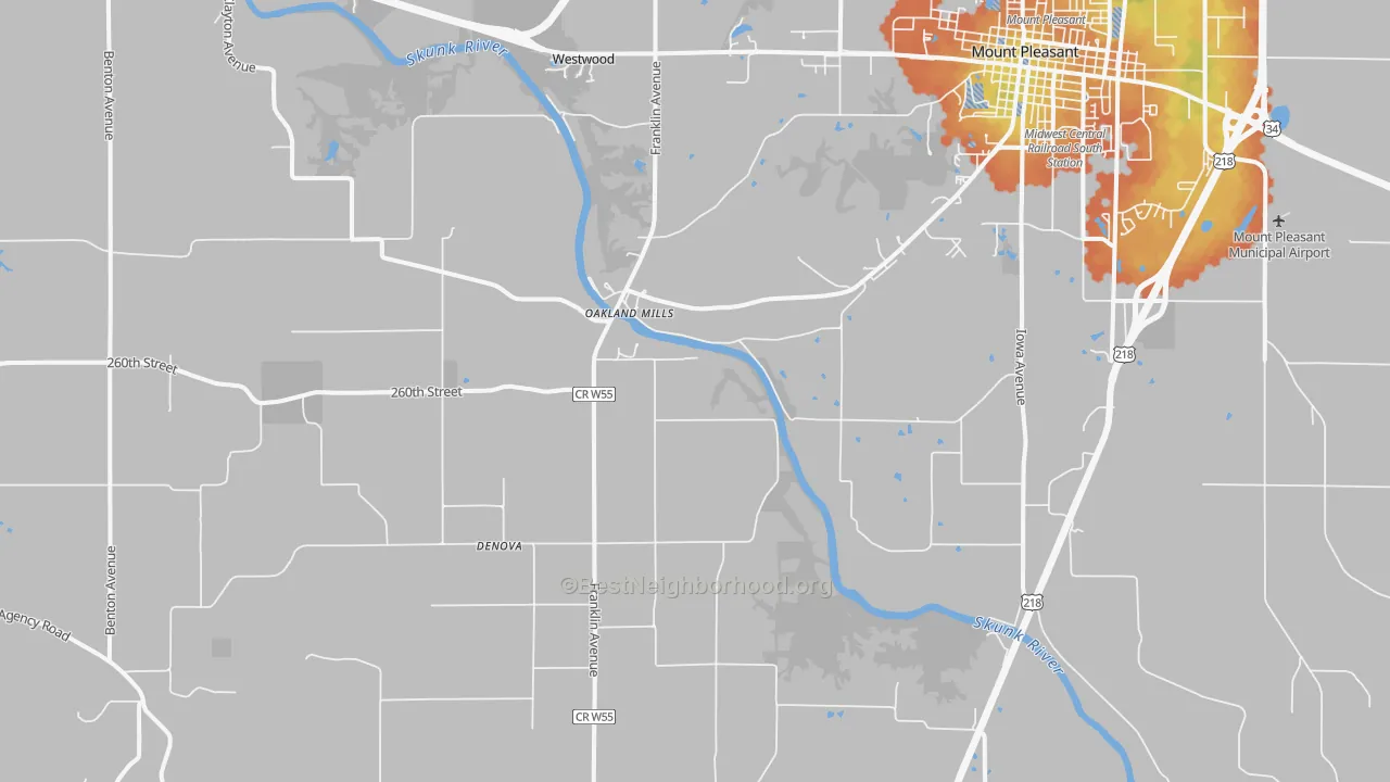Bike Grade map of Oakland Mills, IA