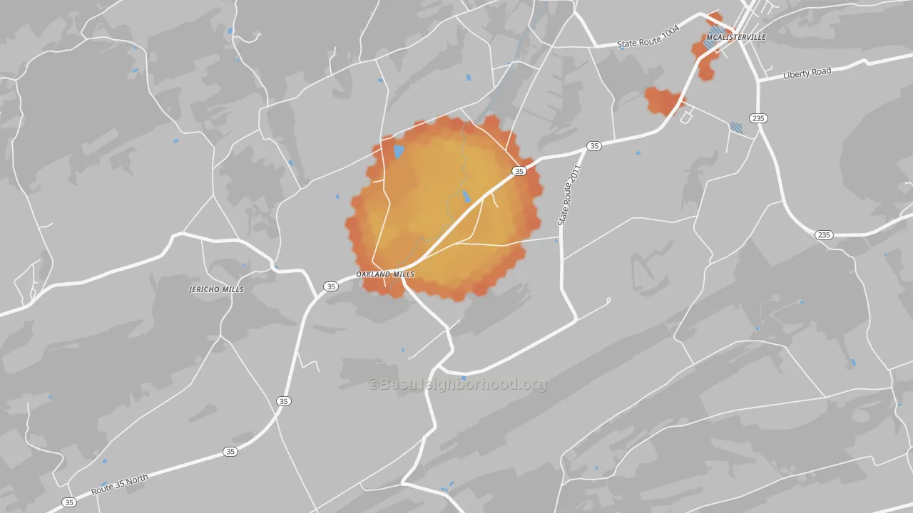 Bike Grade map of Oakland Mills, PA