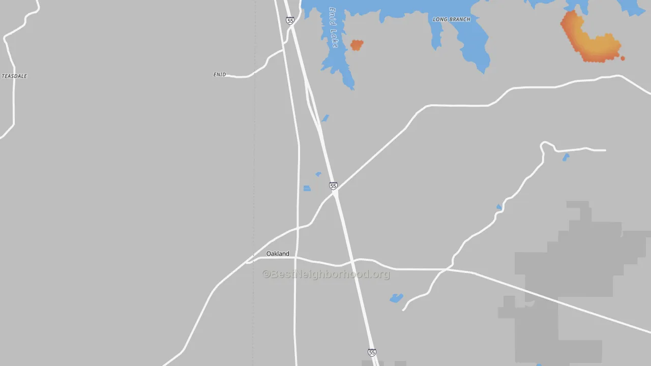 Bike Grade map of Oakland, MS