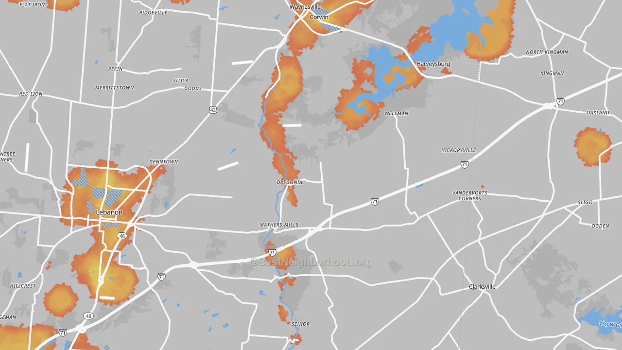 Bike Grade map of Oakland, OH