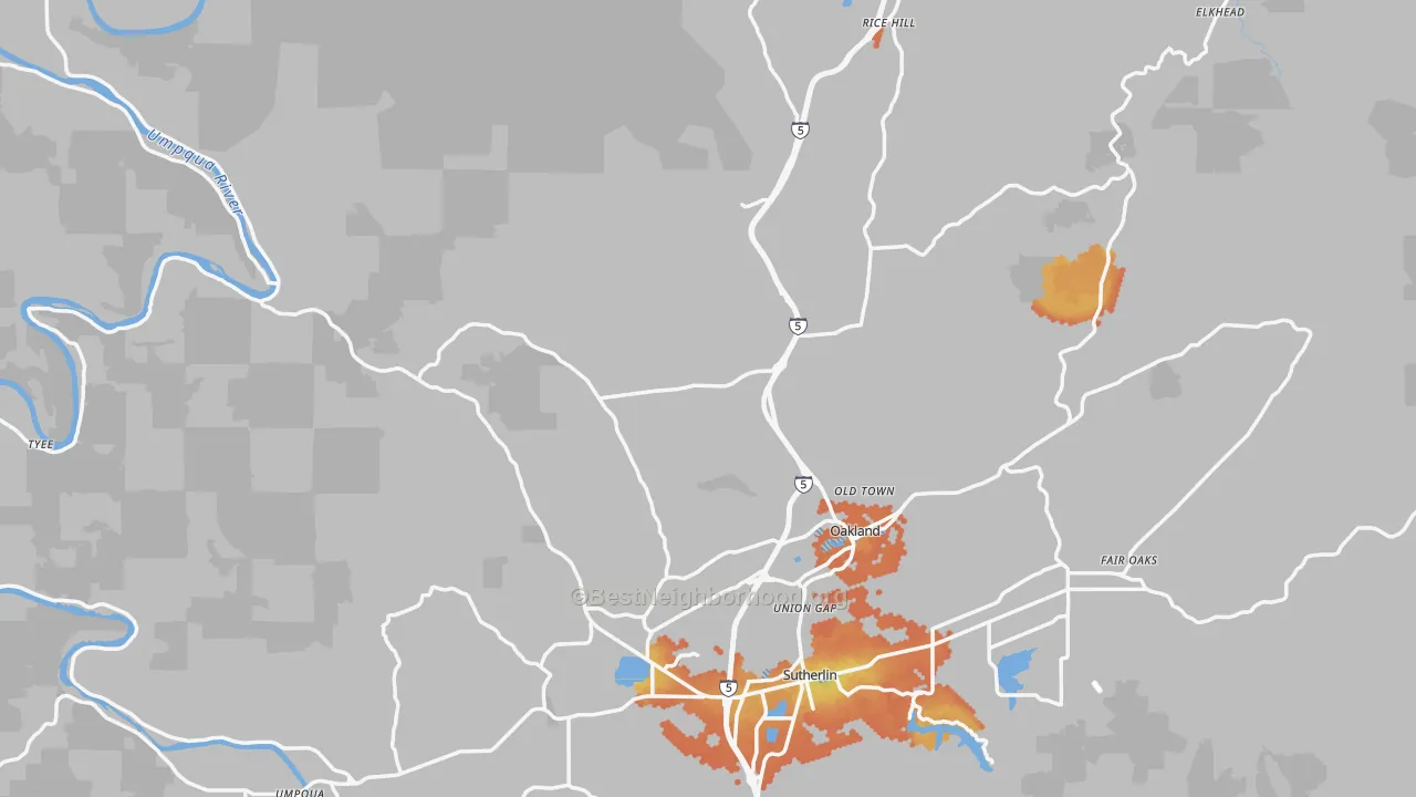 Bike Grade map of Oakland, OR