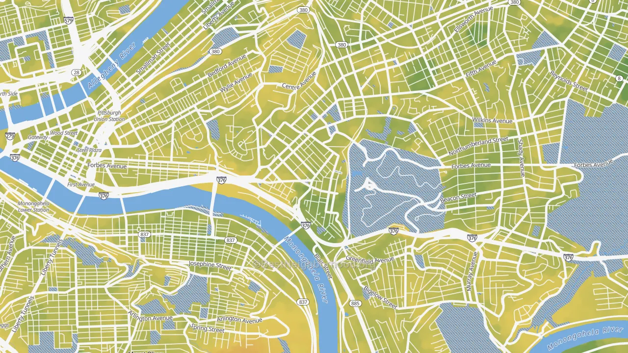 Bike Grade map of Oakland, Pittsburgh, PA