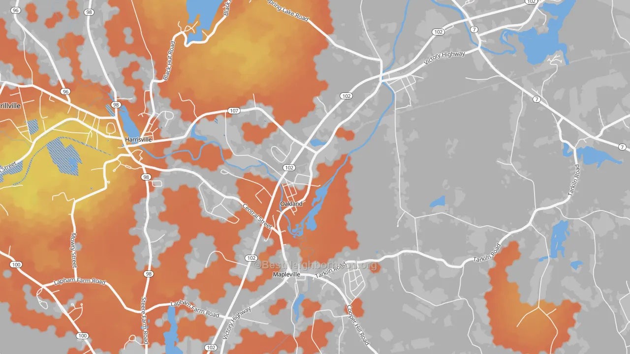 Bike Grade map of Oakland, RI
