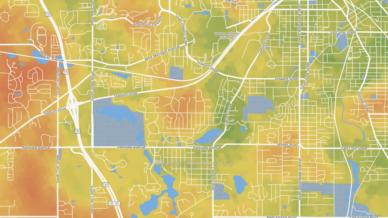 Bike Grade map of Oakland-Winchell, Kalamazoo, MI