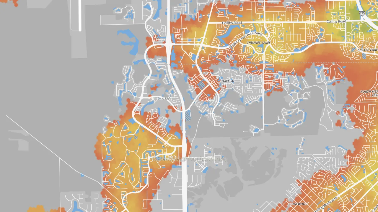 Bike Grade map of Oakleaf Plantation, FL
