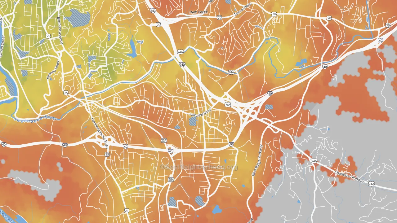Bike Grade map of Oakley, Asheville, NC