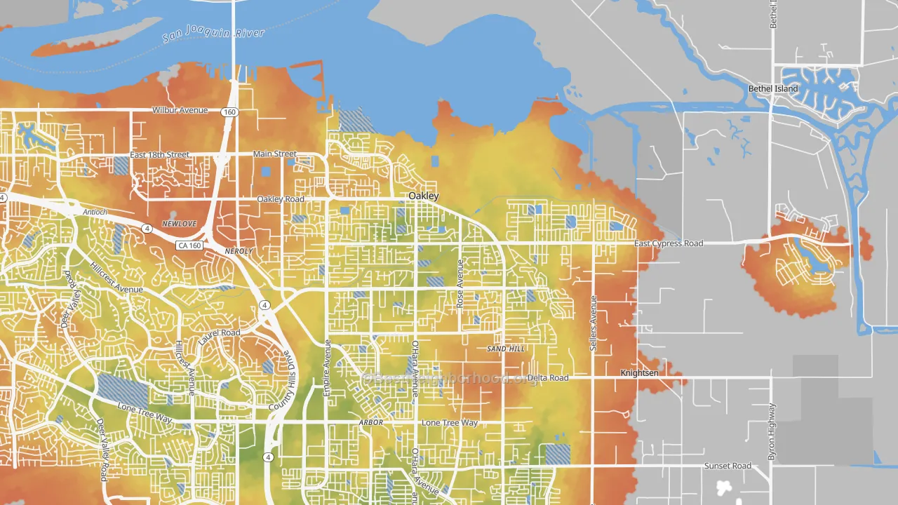 Bike Grade map of Oakley, CA