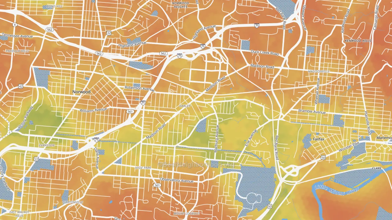 Bike Grade map of Oakley, Cincinnati, OH