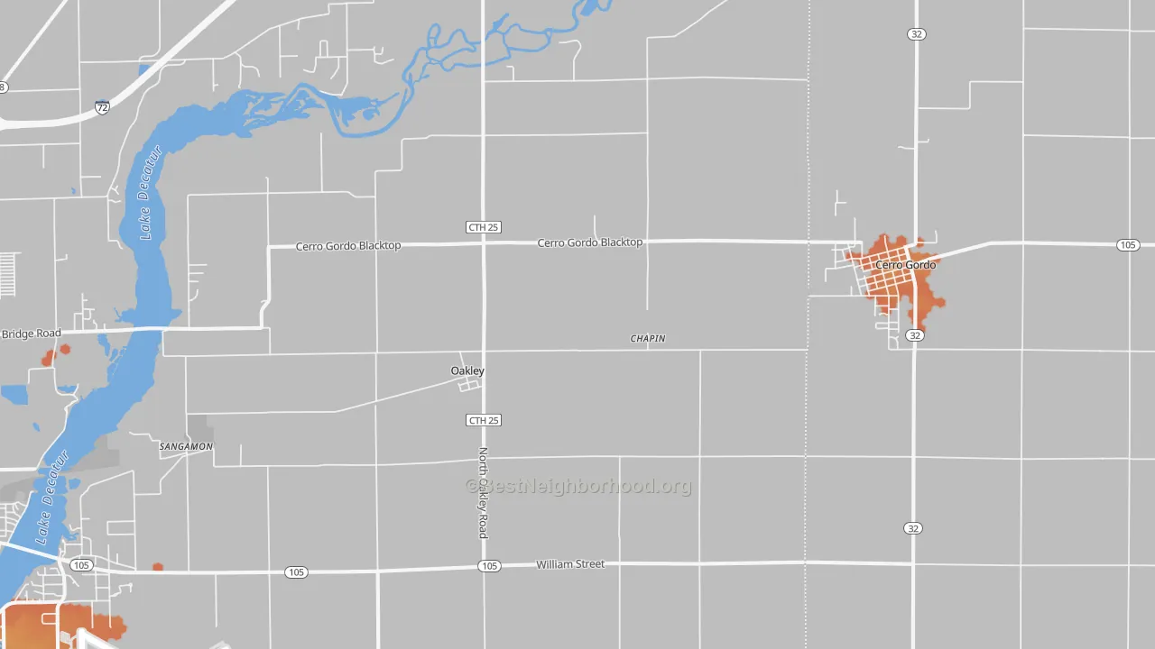 Bike Grade map of Oakley, IL