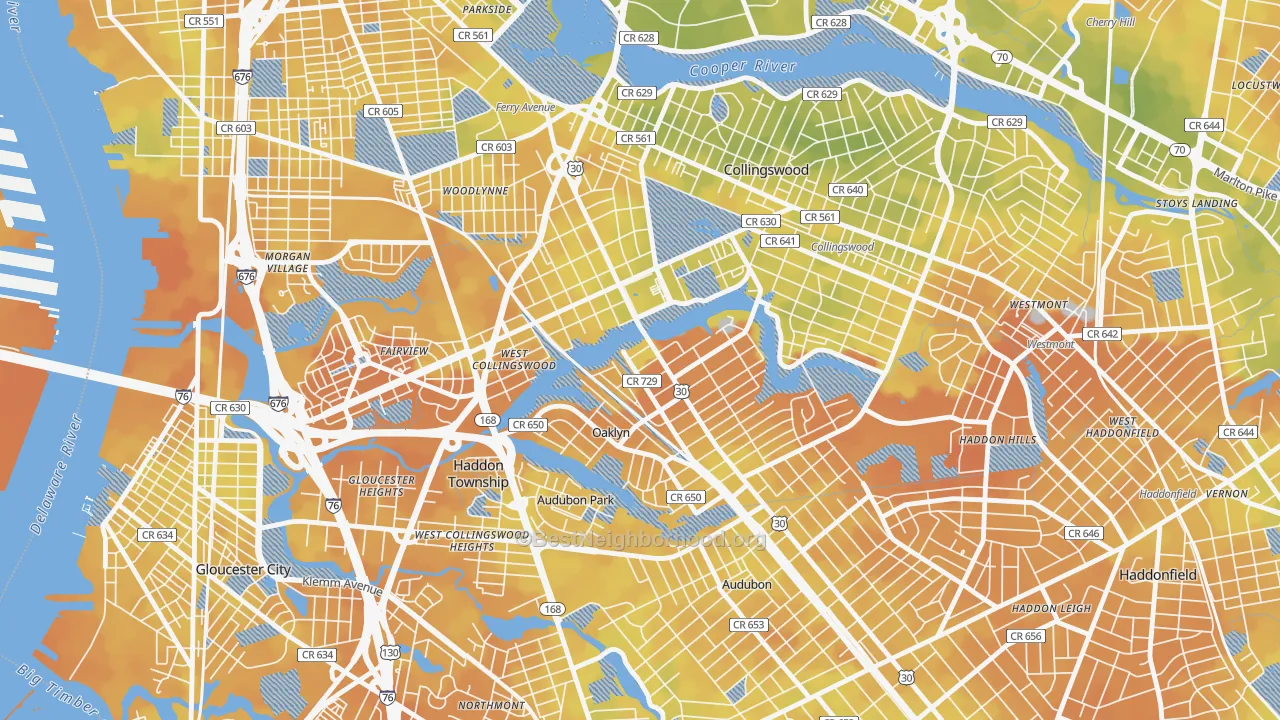 Bike Grade map of Oaklyn, NJ