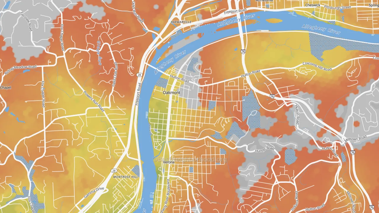 Bike Grade map of Oakmont, PA