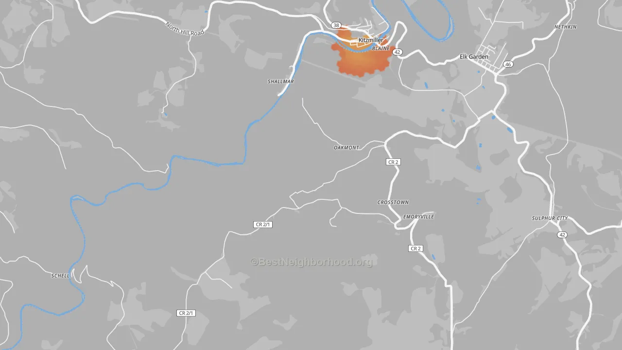 Bike Grade map of Oakmont, WV