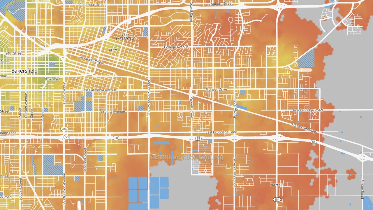 Bike Grade map of Oakridge, Bakersfield, CA