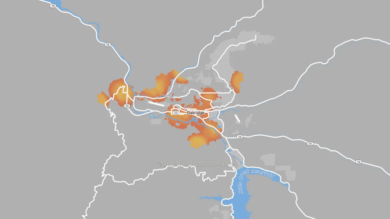 Bike Grade map of Oakridge, OR