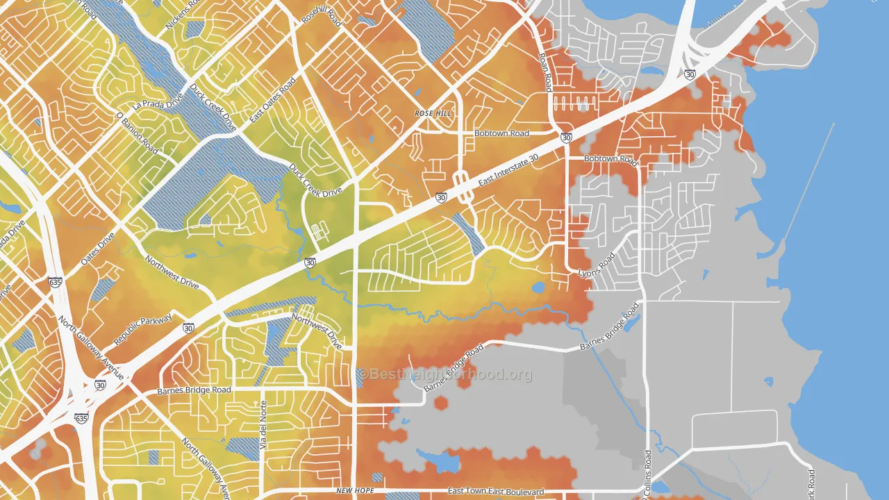 Bike Grade map of Oaks, Garland, TX