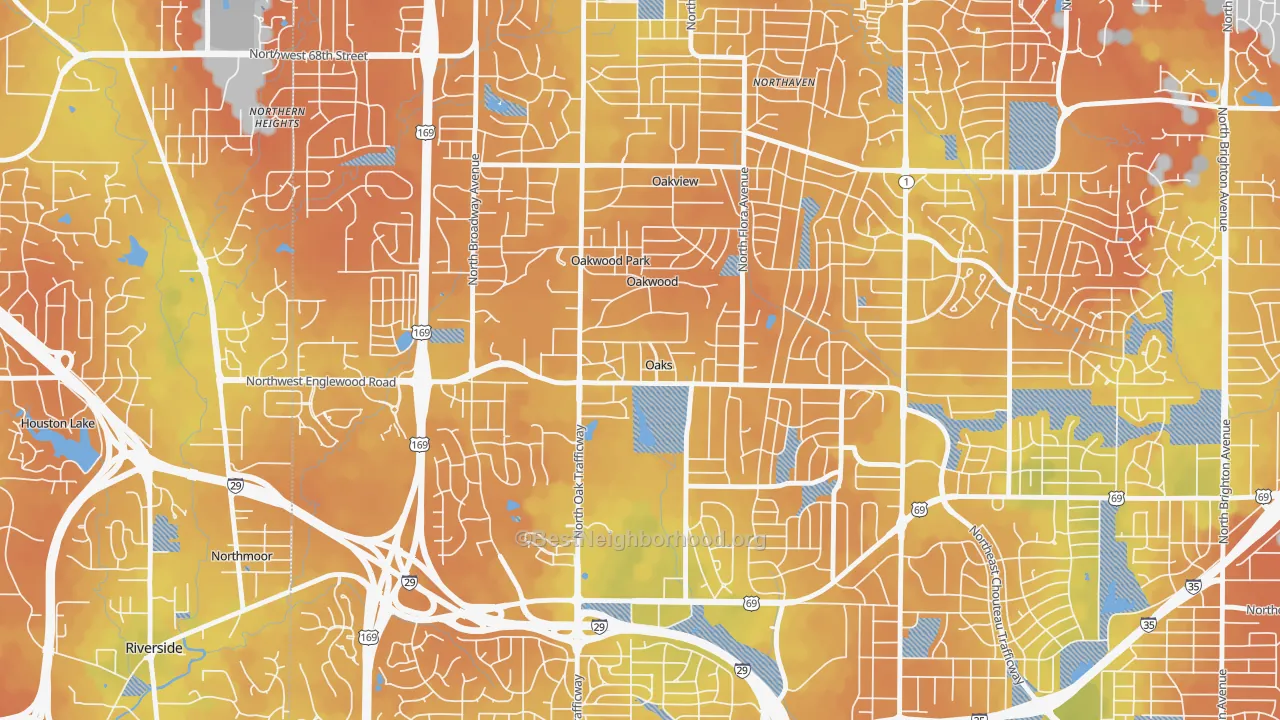 Bike Grade map of Oaks, MO