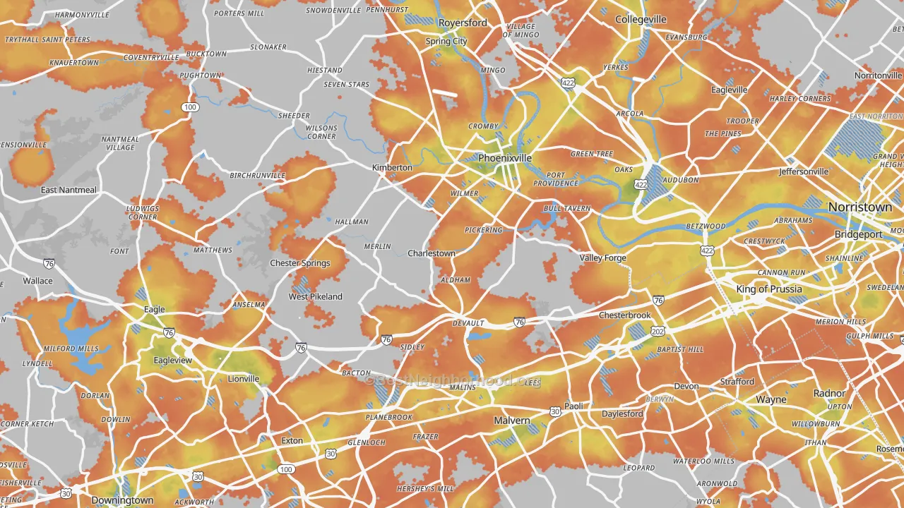 Bike Grade map of Oaks, PA