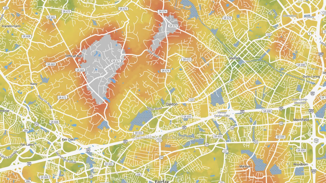 Bike Grade map of Oakton, VA